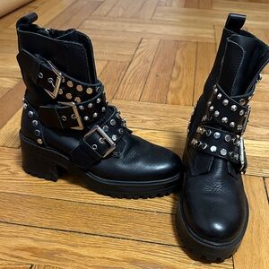 Zara Black Studded Combat Boots